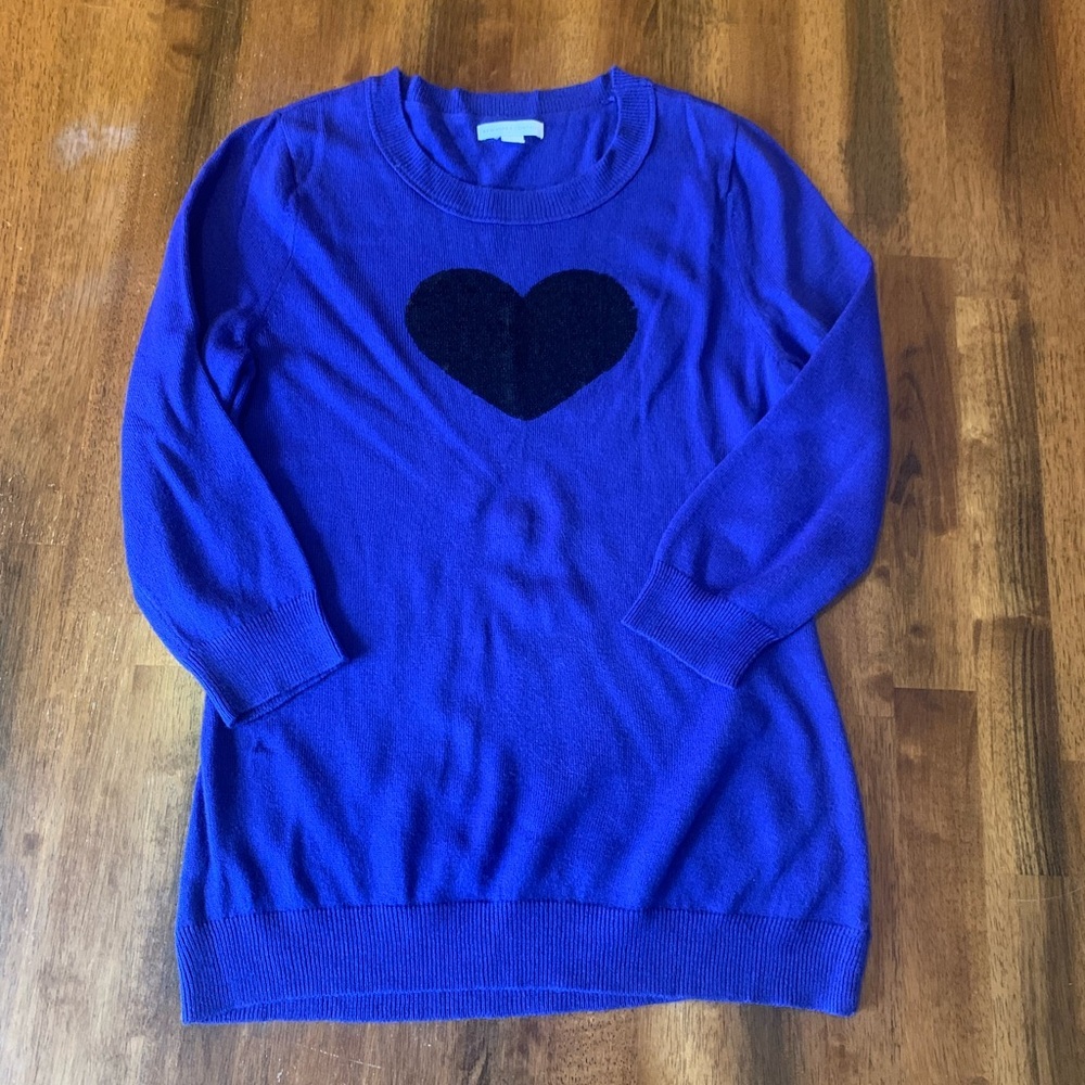 New York & Company Violet Sweater with Black Heart Design